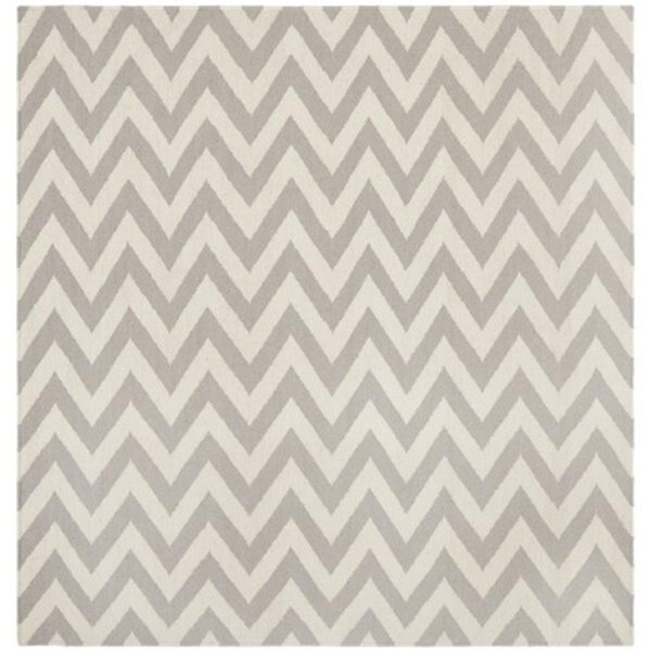 Dhurries Hand Woven Flat Weave Square Rug- Grey - Ivory- 8 x 8 ft., Safavieh, Mfr#: DHU557C-8SQ